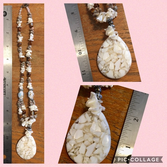 Sea Shell, Glass & Agate Necklace w/Sterling Clasp - Picture 6 of 7